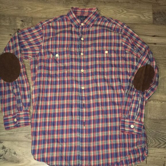 Polo Ralph Lauren Suede elbow madras work shirt S